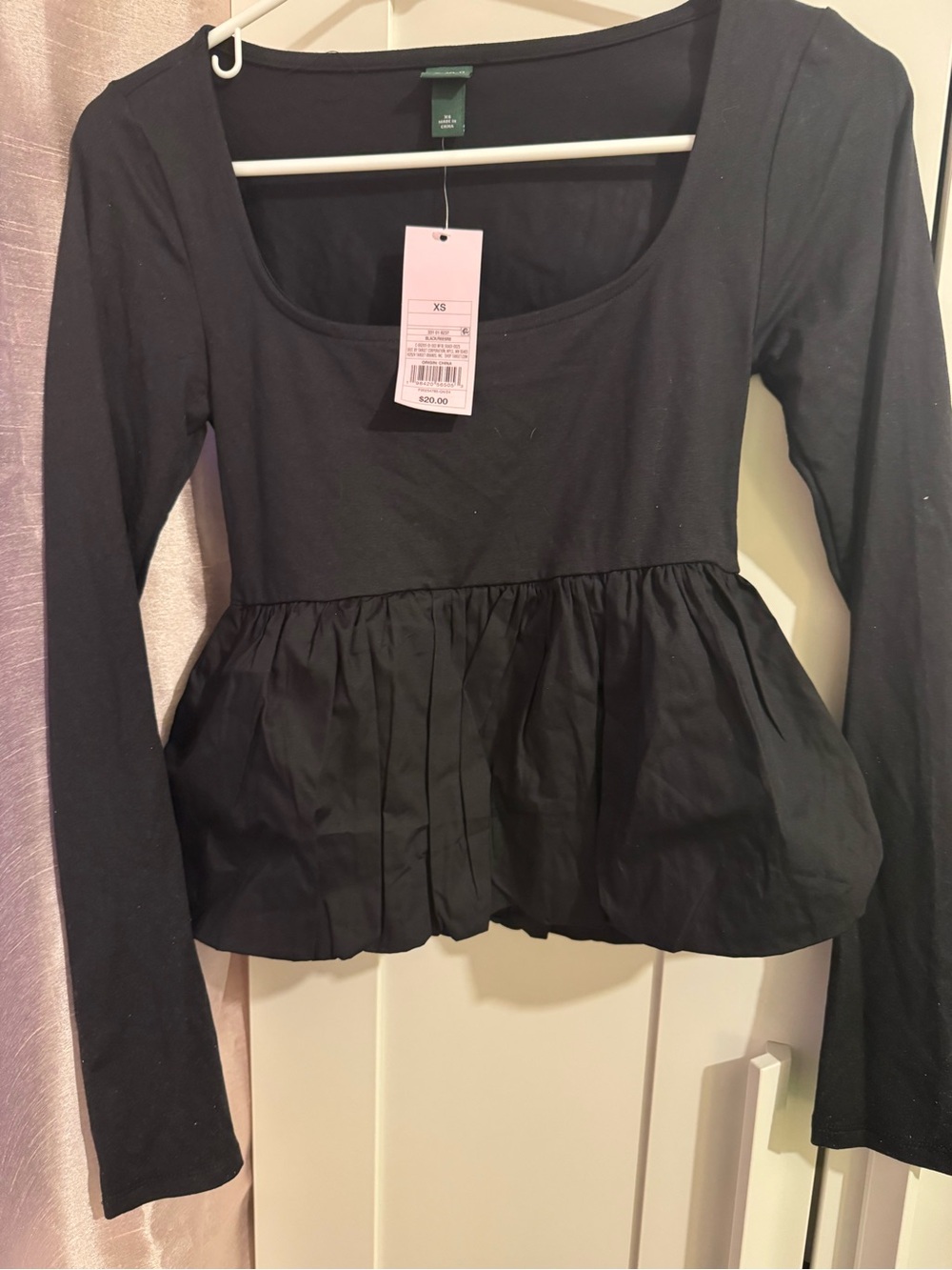 Black Long-Sleeve Peplum Top - Brand: Wild Fable Size XS Juniors